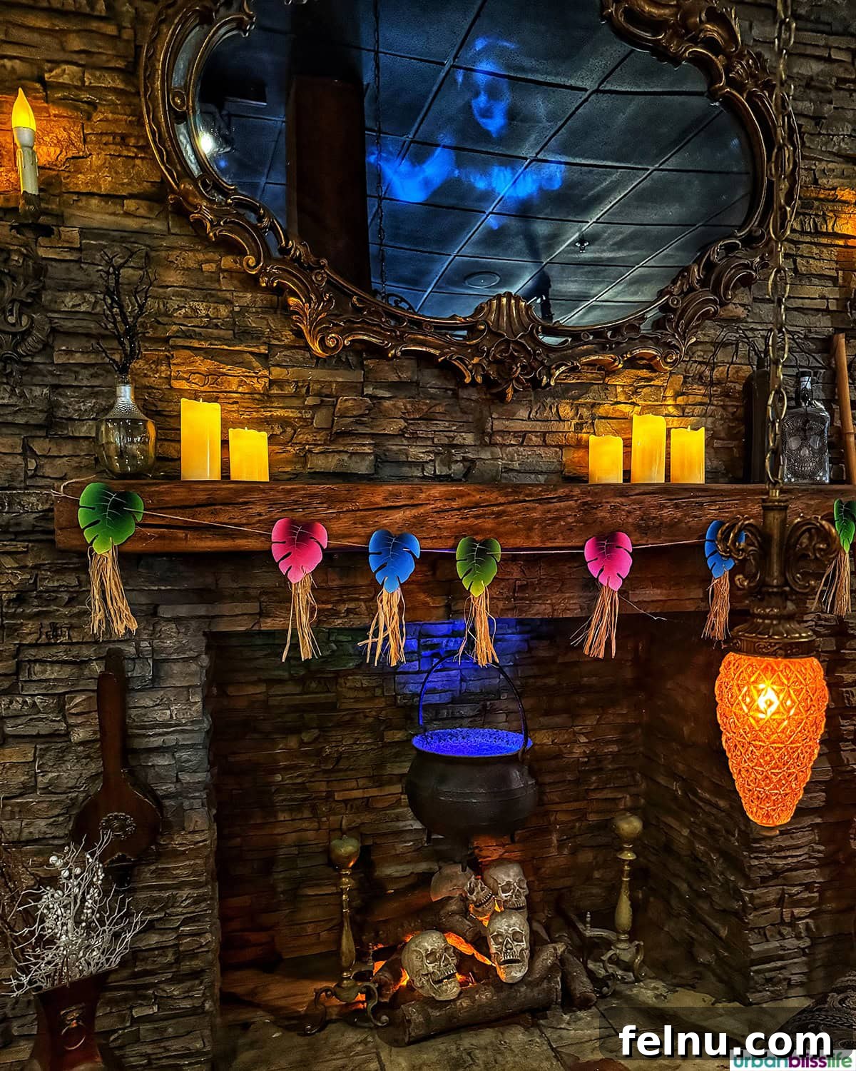 Dining Hotspots in Buena Park 25 The atmospheric cauldron fireplace at The Cauldron Spirits & Brews restaurant in Buena Park, California.