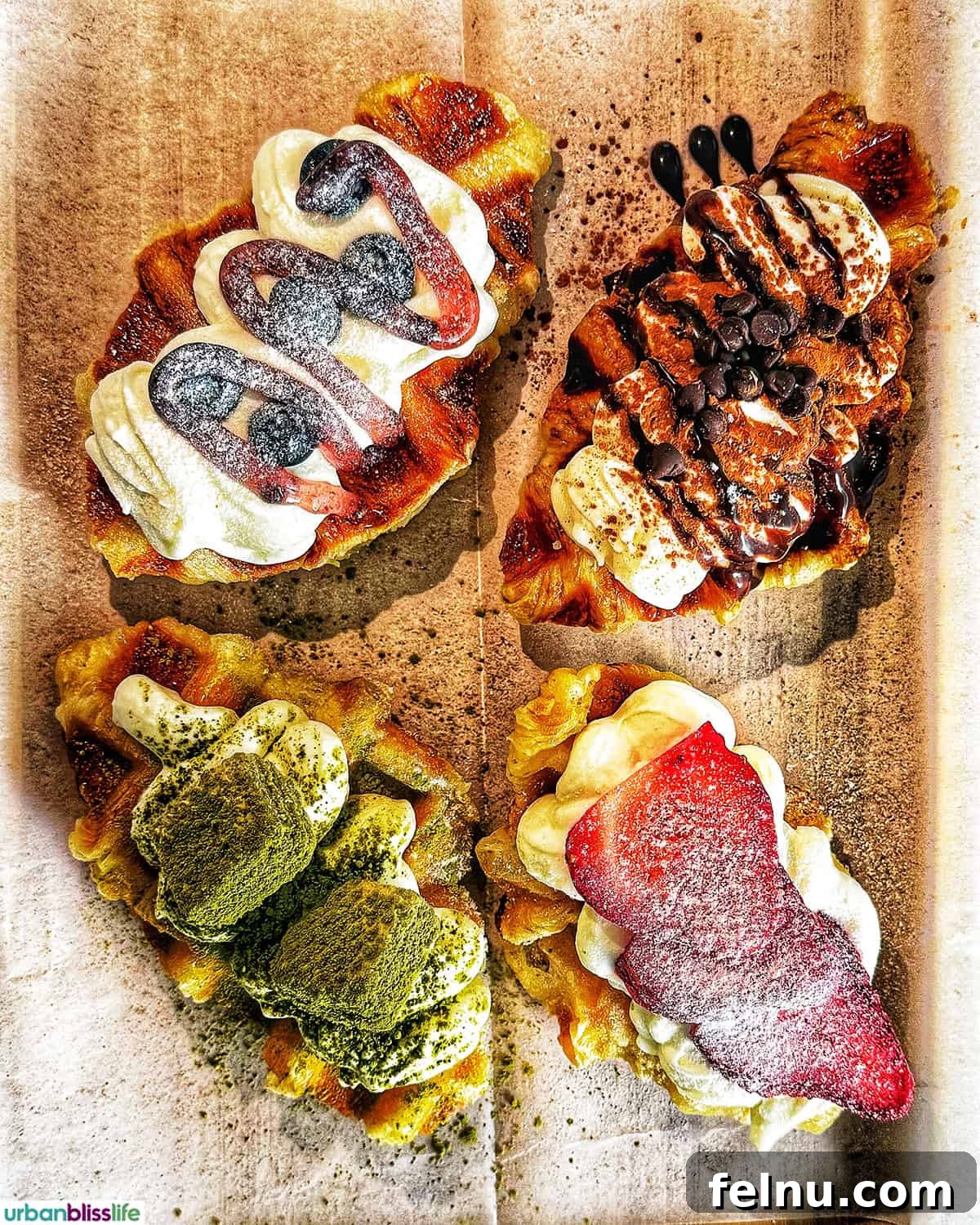 Dining Hotspots in Buena Park 9 A tantalizing top-down view of croissant waffles, also known as 'croffles,' at Don Melt in Buena Park, California, showcasing the shop's innovative and Instagram-worthy dessert creations.
