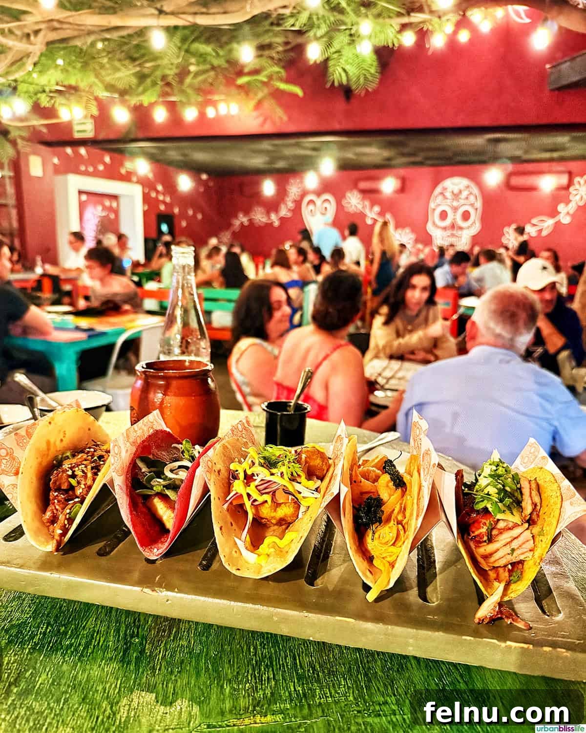 Dining Delights in Cabo: A Culinary Adventure 16 Row of tacos and dining room of La Lupita in Cabo San Lucas, Mexico.
