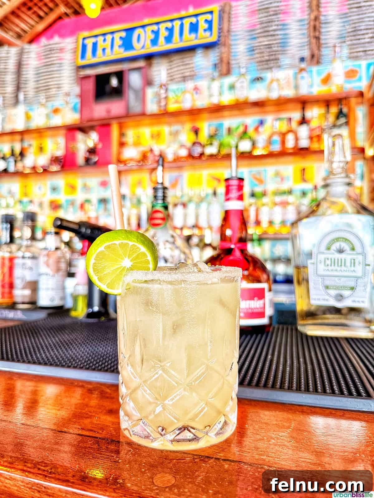 Dining Delights in Cabo: A Culinary Adventure 30 Margarita on top of a bar The Office beac bar in Cabo San Lucas, Mexico.