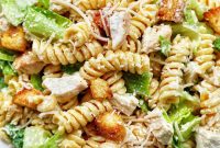 Creamy Caesar Pasta Salad with Crispy Croutons