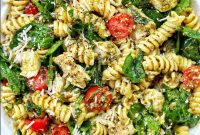 Chicken Pesto Pasta Salad with Roasted Cherry Tomatoes