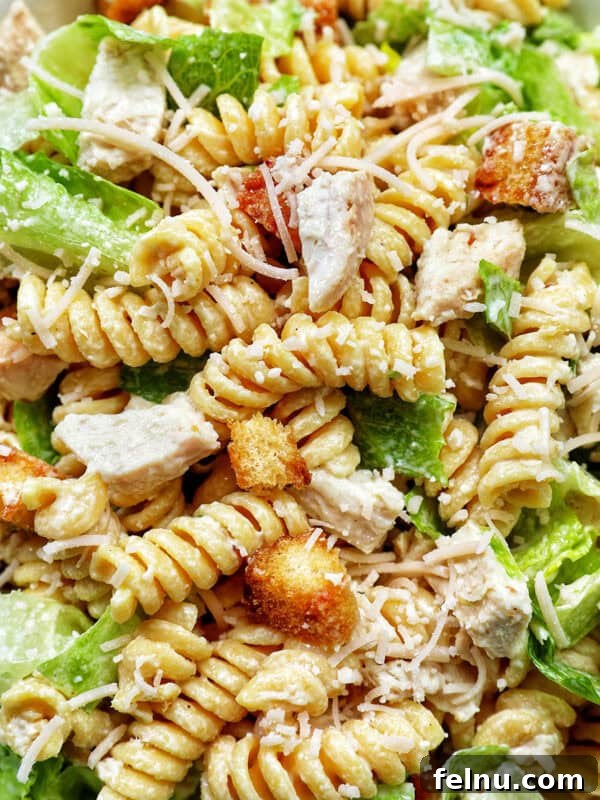 Creamy Caesar Pasta Salad with Crispy Croutons 12 bowl of Caesar pasta salad.