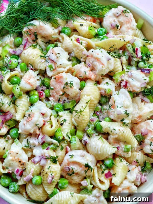 Creamy Caesar Pasta Salad with Crispy Croutons 15 bowl of shrimp pasta salad.